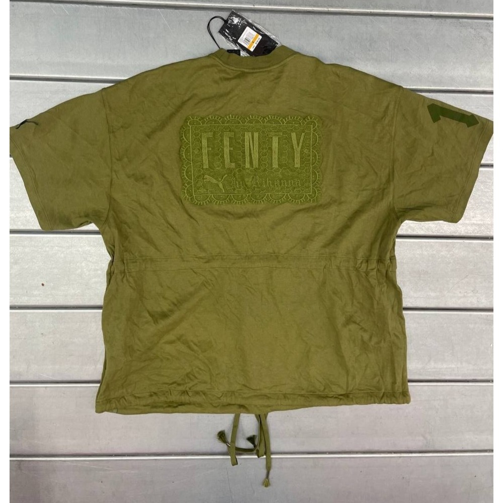Puma Fenty by Rihanna Short Sleeve Top Womens Small Green Drawstring Waist NWT - Picture 1 of 15
